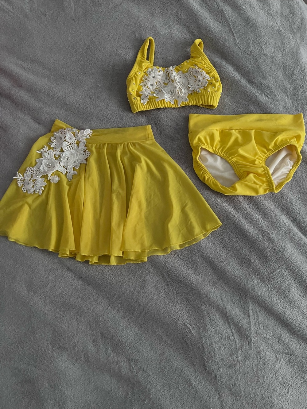 Yellow Floral Appliqué Dance Costume Set for Kids